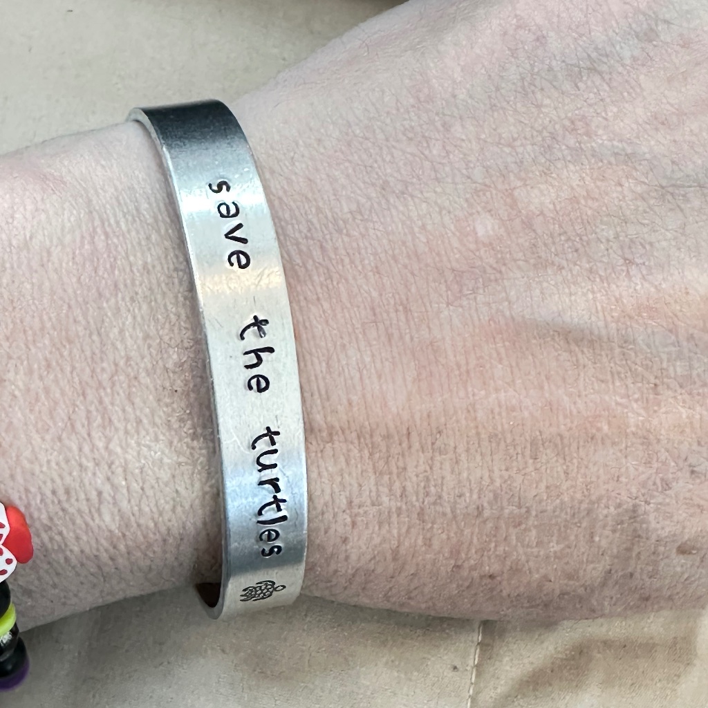 Silver Tone “Save The Turtles” Cuff Bracelet